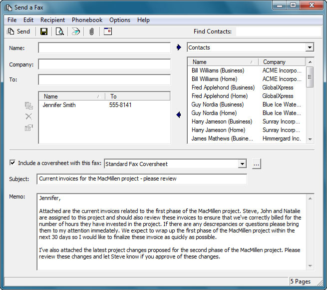 winfax pro in word